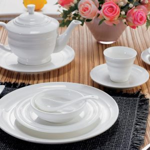 Bộ chén-dĩa-bình trà sứ trắng - TAB010