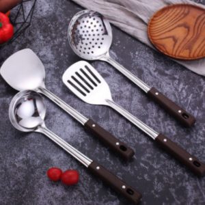 Bộ bộ dụng cụ bếp inox 4 cái cán gỗ-KCT001