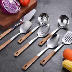 Bộ dụng cụ bếp inox 7 cái cán gỗ-KCT003