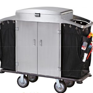 Xe đẩy làm phòng inox – 2 túi lớn có cửa-HKT050